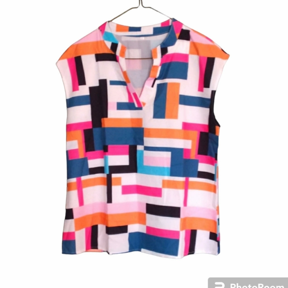 NWT CAMISA Ladies Colour Block Notch Neck Top